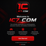 IC7 GAME logo on a dark black and red gaming background.